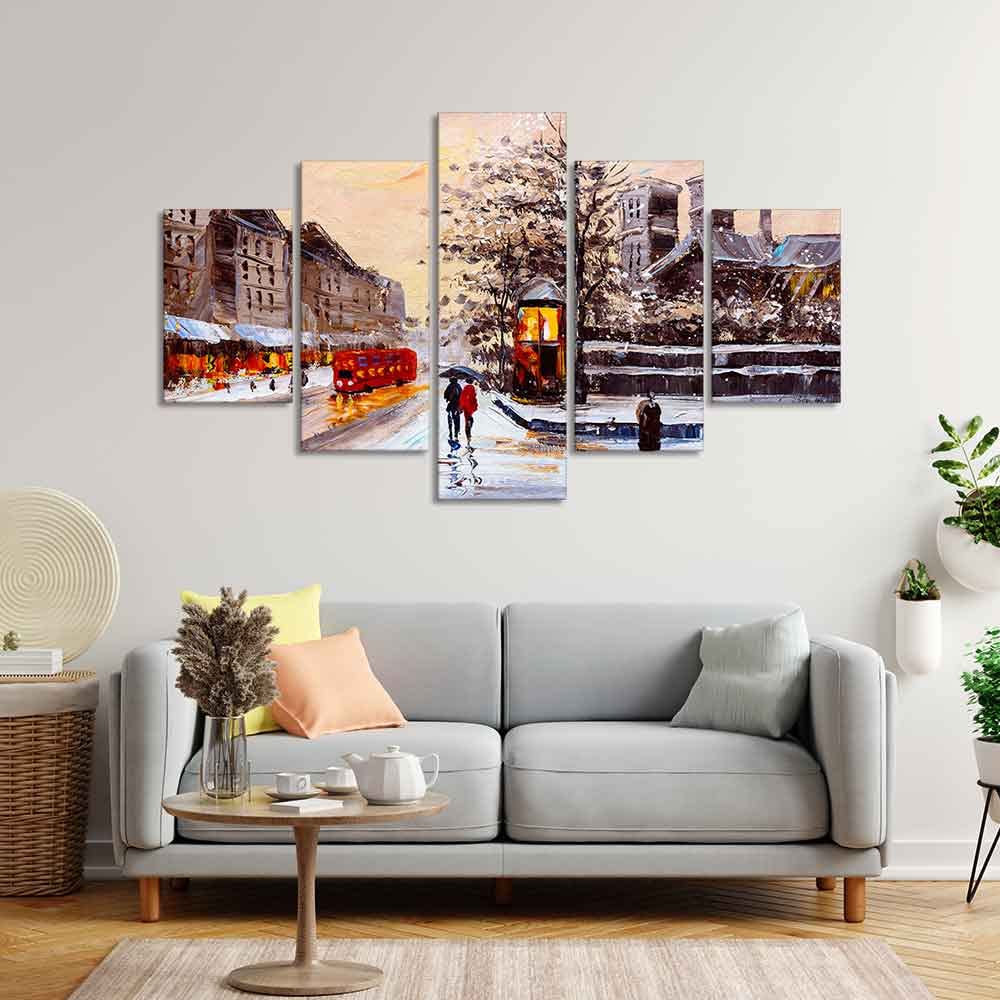 VIBECRAFTS Street View of London Five Pieces Canvas Wall Painting For Home|Office|Living Room|Gift (PTVC5Pcs1_5515)