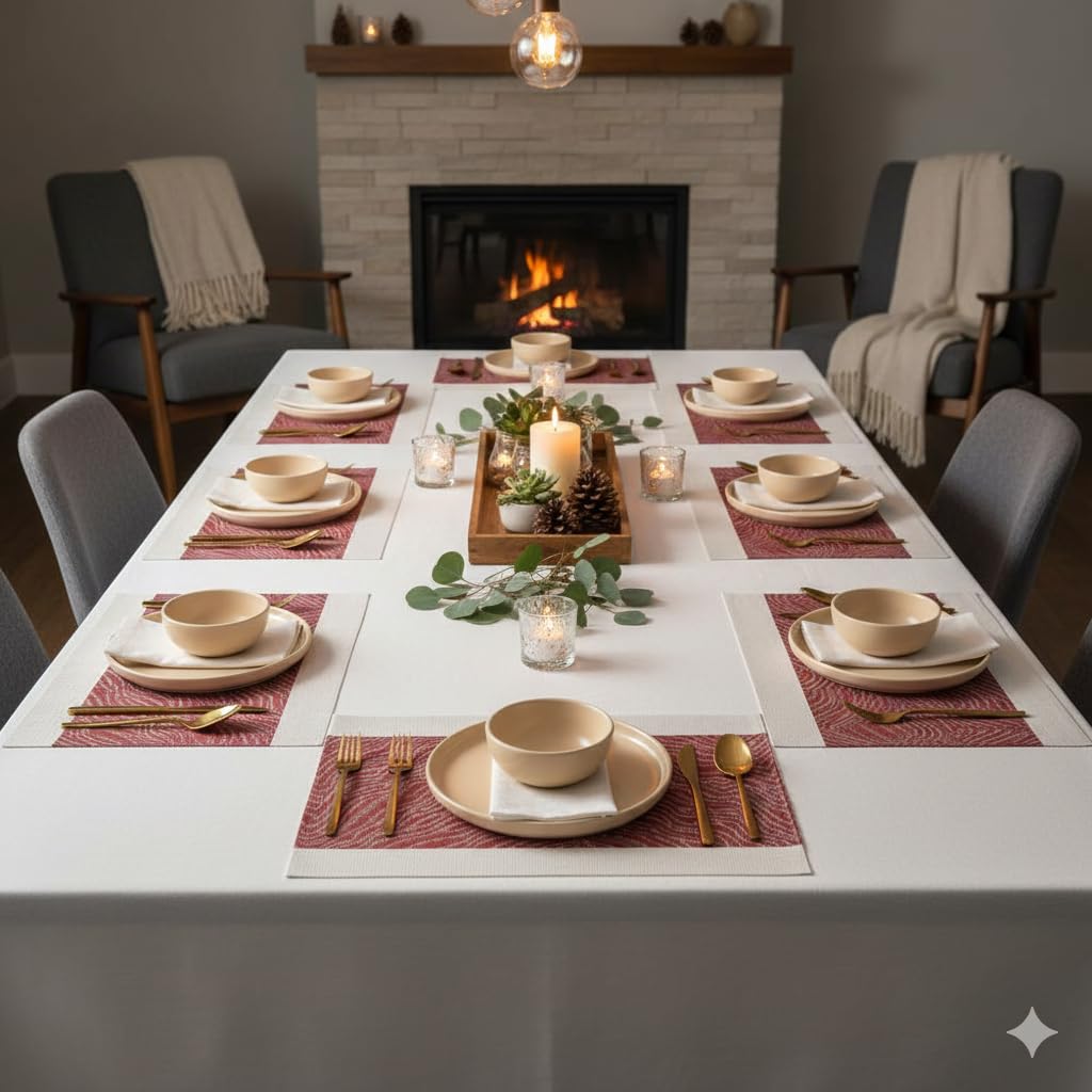 YELONA Placemats Set of 8, Heat-Resistant Woven Vinyl Table Mats, Non-Slip & Washable Dining Tablemats for Kitchen & Dinner Decor, Berry Red (45cm x 30cm) Kafalo