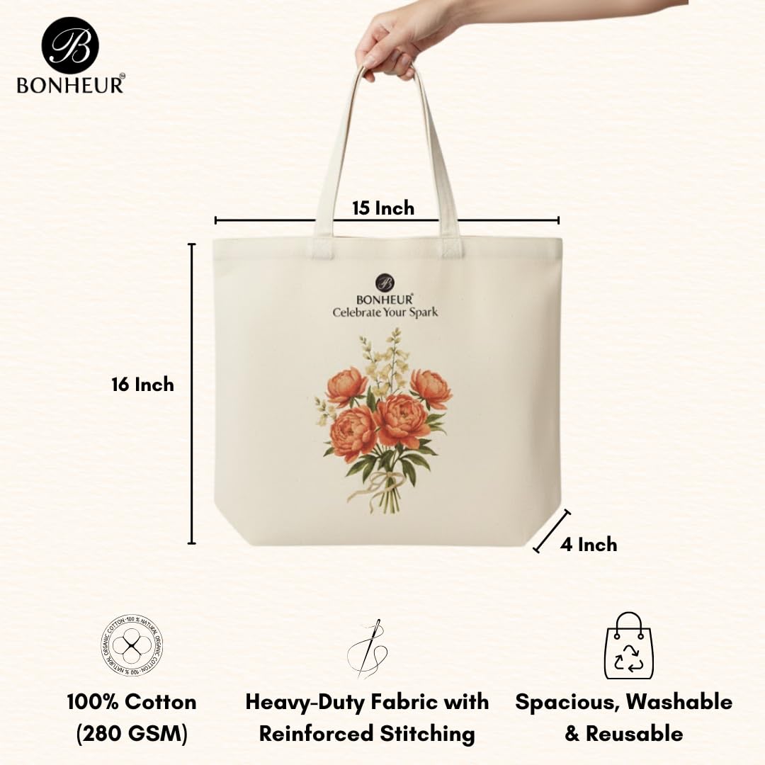 Premium Tote Bag | 280 GSM Pure Cotton Canvas | Lightweight, Durable and Eco-Friendly Everyday Carry Bag for Shopping, Travel, Office, College and Daily Use (Classic)