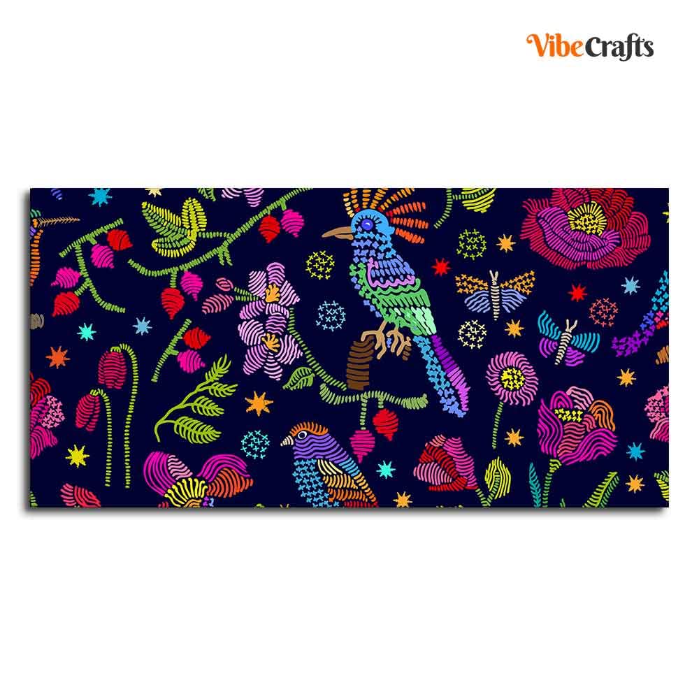 VIBECRAFTS Canvas Paintings for Living Room Drawing Room Canvas Folk Art Painting of Birds, Flowers & Butterfly for Home|Office|Gift(PTVCH_2389)