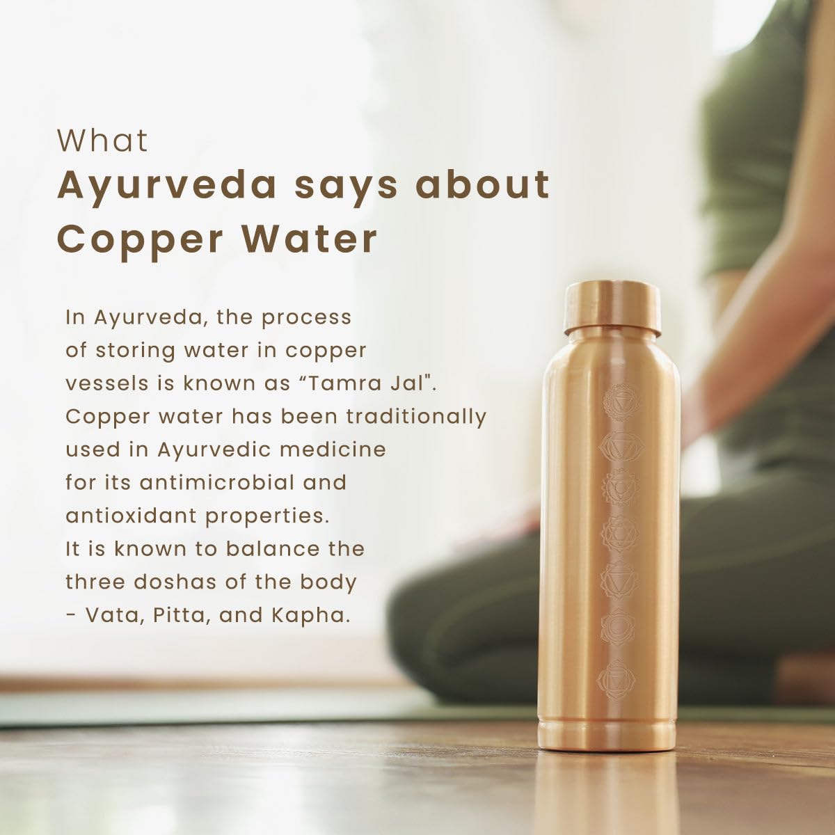Pure Copper Water Bottle 1 Litre, 7 Chakra, Leak Proof, Boosts Immunity, Ideal For Office, Gym, Yoga, Gifting, 1L