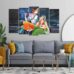 VIBECRAFTS Radha Krishna in Dark Forest Set of Five Pieces Wall Painting For Home|Office|Living Room|Gift (PTVC5Pcs2_6578)
