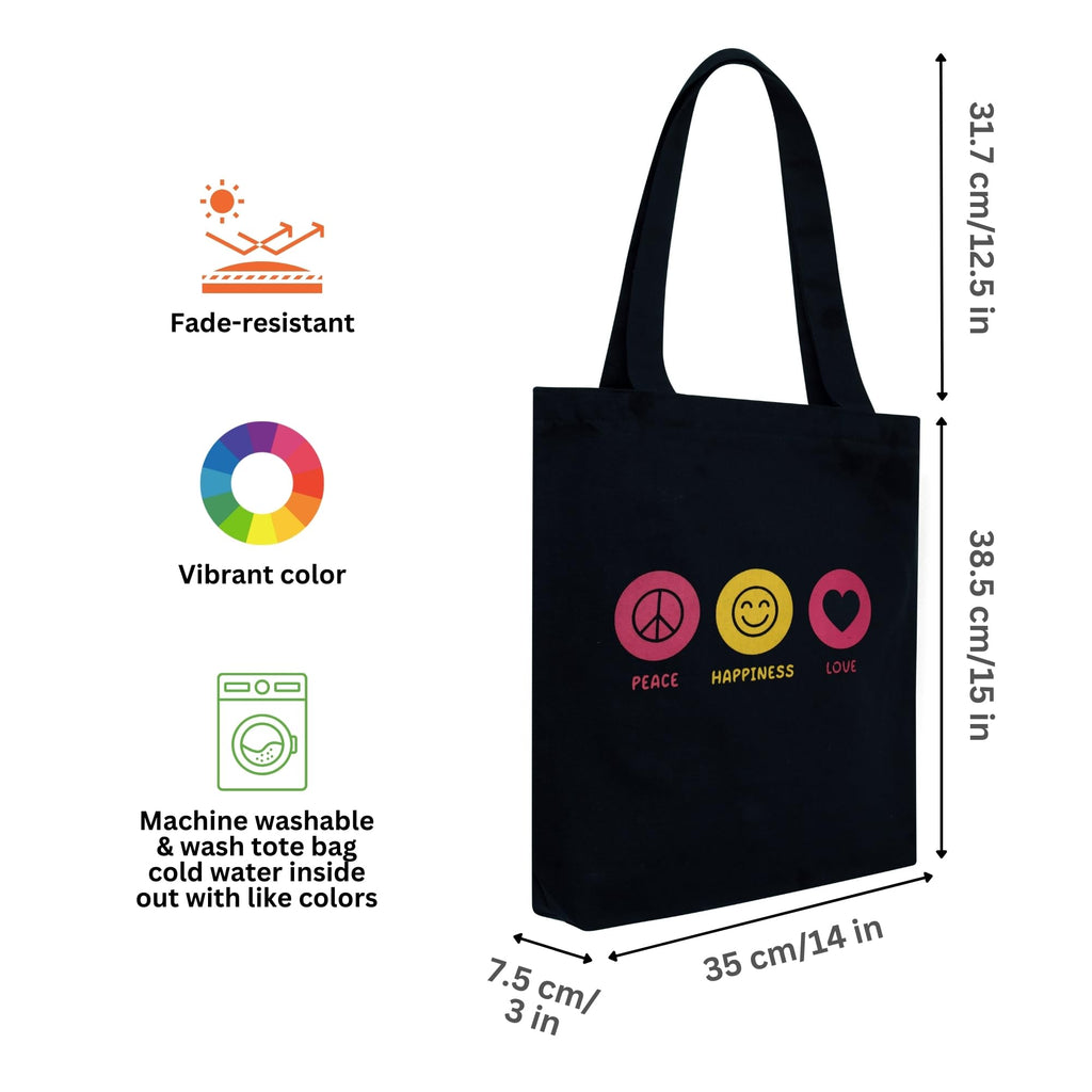 DOODLE Unisex Eco-Friendly Reusable Cotton Canvas Tote Bag | Inner & Outer Zip Pockets | Ideal for Travel, Shopping, College & Office Use | Three Essentials
