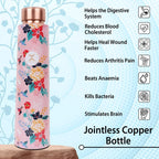 MERCAPE Pure Copper Water Bottle 900 ml with Floral Printed Design | Jointless Construction | Leak-Resistant Screw Cap | Reusable Copper Bottle for Home, Office, Gym, Travel & Daily Use