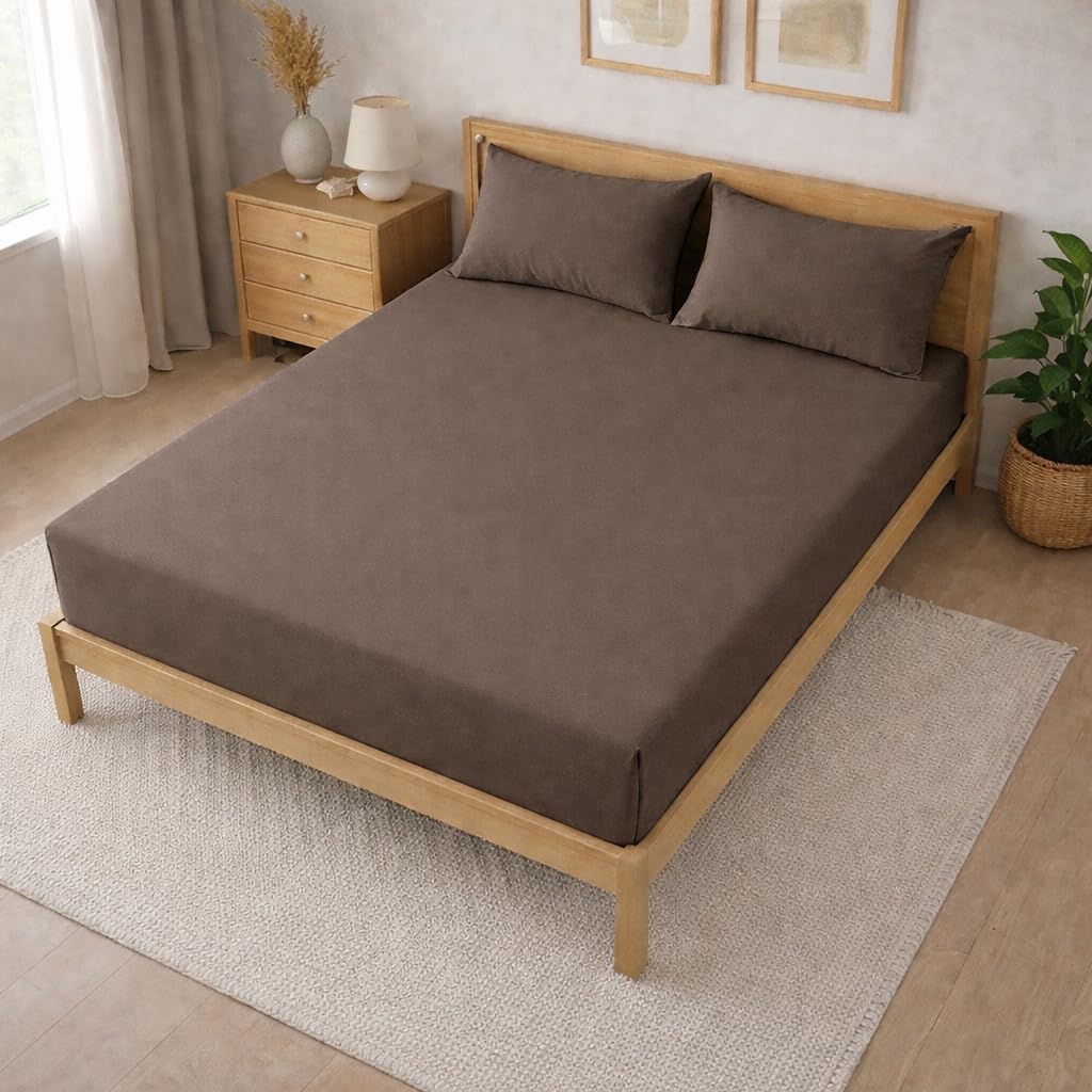 THE HOME STYLE Solid Cotton Feel Pillow Covers (18 x 28 inches, Set of 2 Pcs) | 300 TC | Super Soft & Smooth (Mocha)