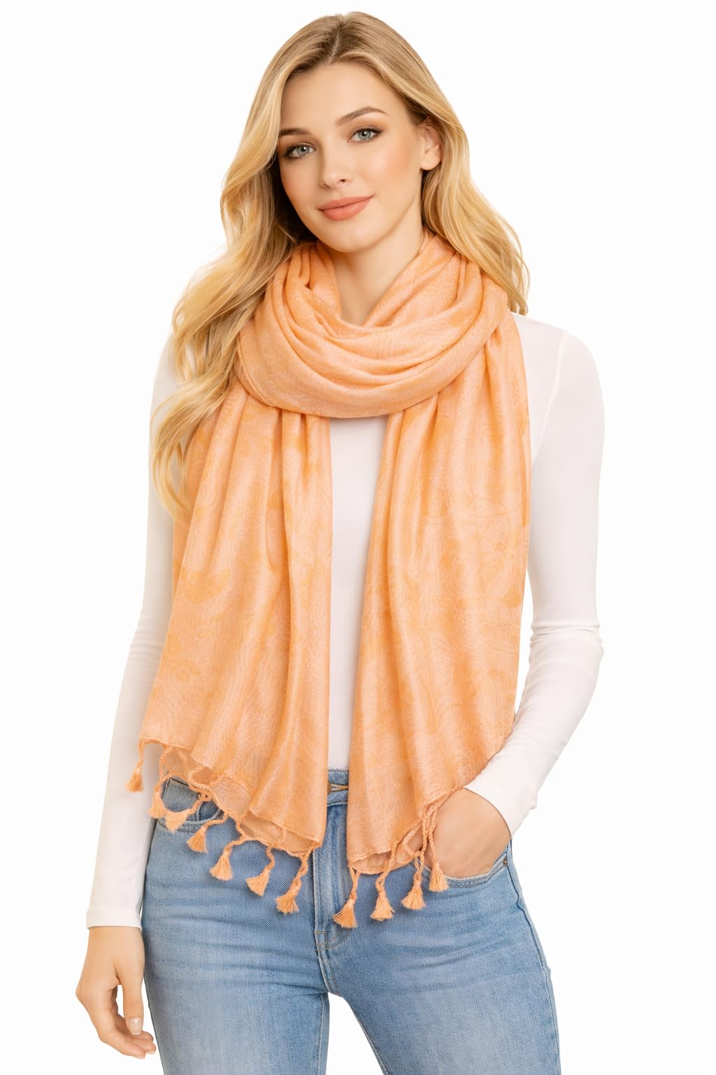 ZEN APPAREL Soft Viscose Fabric Jacquard Scarf, Stole, Shawl (Peach)
