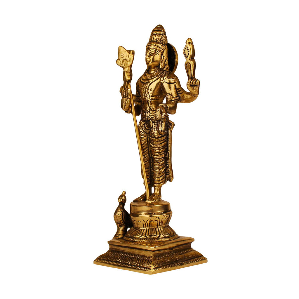 ARTVARKO Brass Lord Murugan Kartikeya Murugana Kumaraswamy Karthikeya Standing Idol Swaminatha Skanda Murti Swami Ji Height 8 Inches