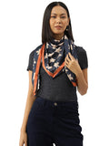 leeza store Women's Silk Scarf For Women, Midnight Navy Blue Digital Printed Maple Leaf Motif, 40X40, Elegant Lightweight Stole