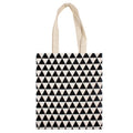 Chezi Women's Triangle Print Cotton Reusable Foldable Canvas Tote Shopping Bag (black white/zip)