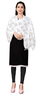 Sclout Soft Cotton Breathable Sun Protection Scarf Dupatta Usable for vehicle Driver | White Printed Design Stoles | Universal Size | For Girl & Women | Light Weight (Stole - Samosa)