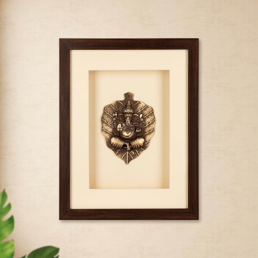 Shilpkala Pure Brass Artwork Patta Ganesh Wall Art 34 x 42 cm - Rectangular Frame, Premium Temple Decor, Home Wall Decor, Living Room Accent Piece, Entrance Display & Housewarming Gift (Cream)