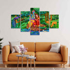 VIBECRAFTS Radha Krishna in Forest Wall Painting Set of Five For Home|Office|Living Room|Gift (PTVC5Pcs1_5535)