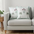 HOMEMONDE Pack Of 2 Floral Hand Block Print Soft Throw Cushion Cover - Green 16 X 16 Inches Quilted Cotton Sofa Pillow Case For Home Decor, 300 TC