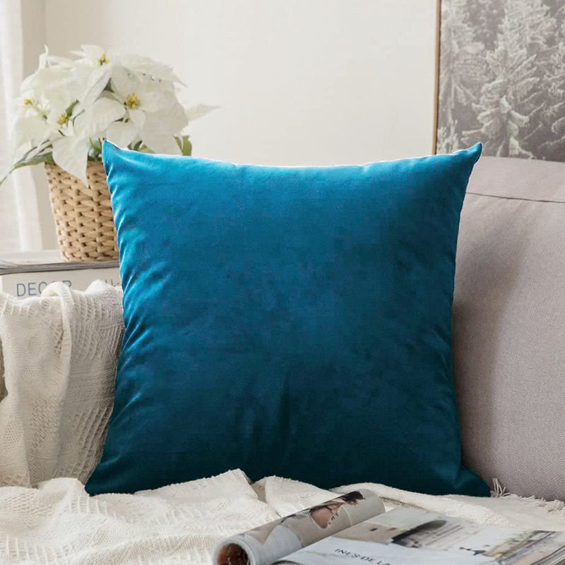 Khooti Velvet Cushion Cover, 18X18 Inches | Sea Blue | Pack of 1 | Solid Plain Soft & Smooth, Decorative Cushion Covers for Living Room, Bedroom, Couches, Chairs, Sofas, Beds & Home Decor