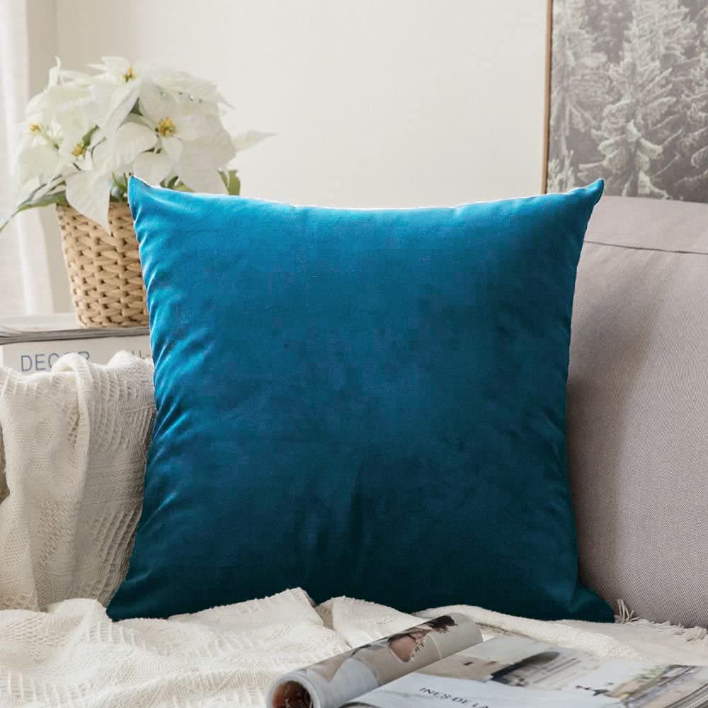 Khooti Velvet Cushion Cover, 14X14 Inches | Color-Sea Blue | Pack of 1 | Solid Plain Soft & Smooth, Decorative Cushion Covers for Living Room, Bedroom, Couches, Chairs, Sofas, Beds & Home Decor