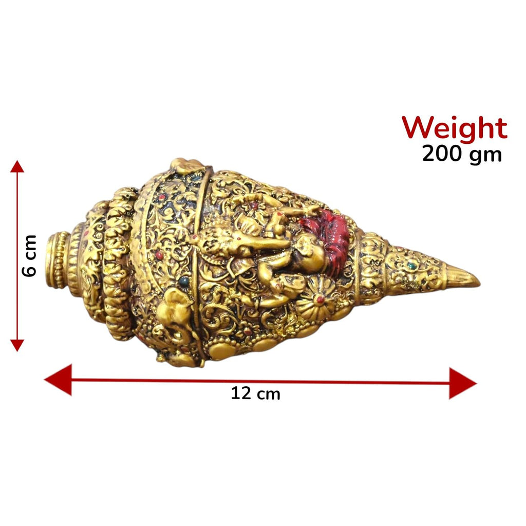KridayKraft Decorative Lord Ganesha Shank, Gold-Toned, Conch Shell for Wealth, Prosperity and Good Luck Intricate Design, 12 cm x 6 cm polyresin