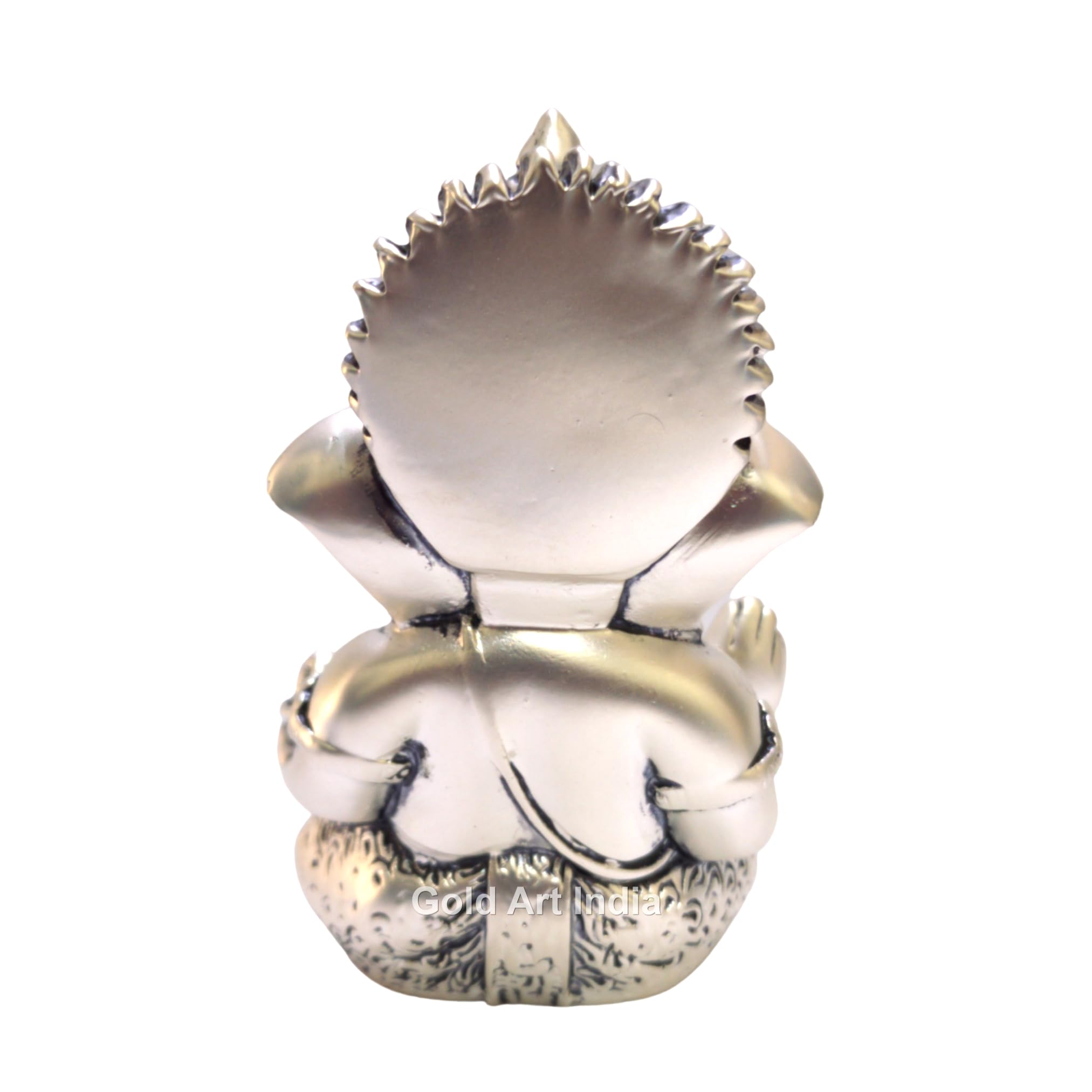 Gold Art India 999 Matte Silver Plated Antique Mukut Ganesha - 3.5 - Perfect for Gifting, Home Decor, Car Dashboard Murti Ganpati Idol for Home Decor Puja Statue Gift for Office Desk Puja Room, God