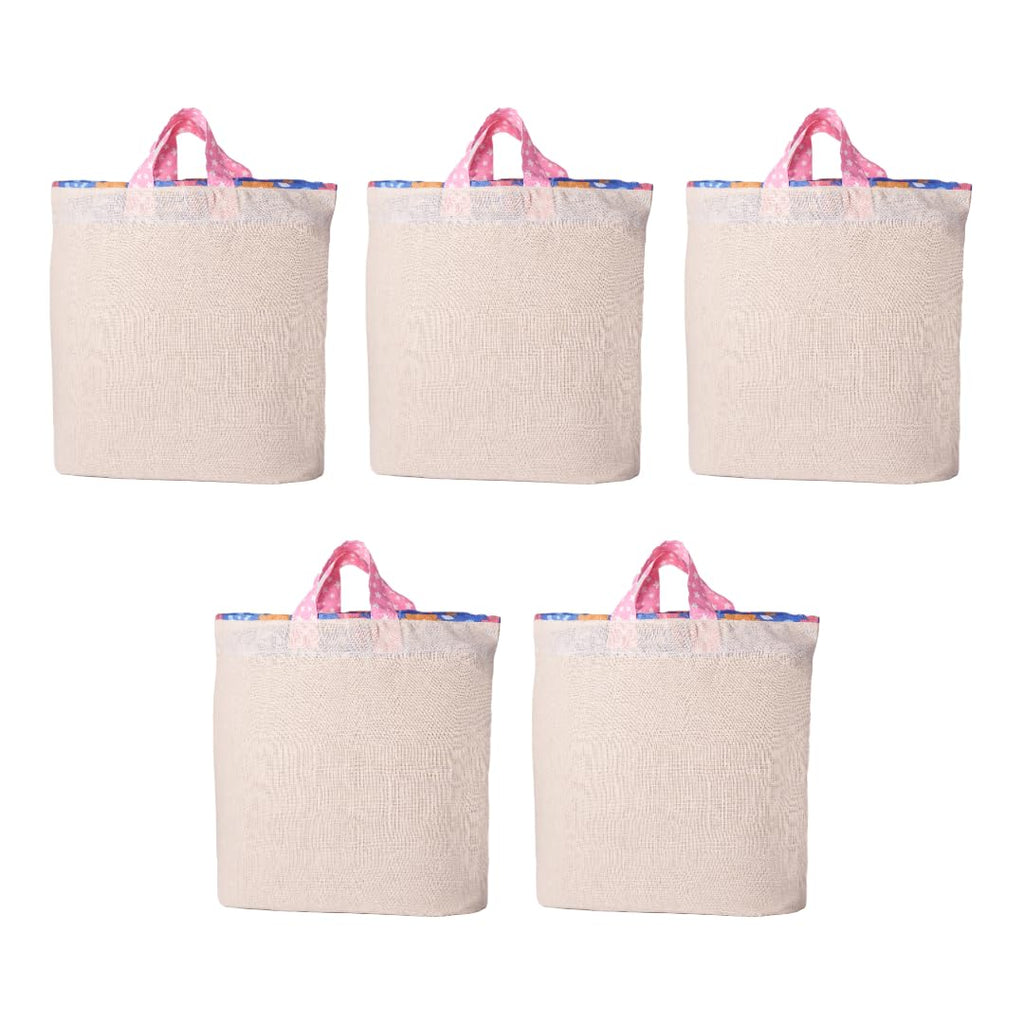 Homemaker Hydi Bags 100% Cotton Reusable Grocery Shopping Bag | Foldable Easy to Carry Vegetable Bag | Eco-Friendly (18 x 18 Inch) Combo Pack of 5