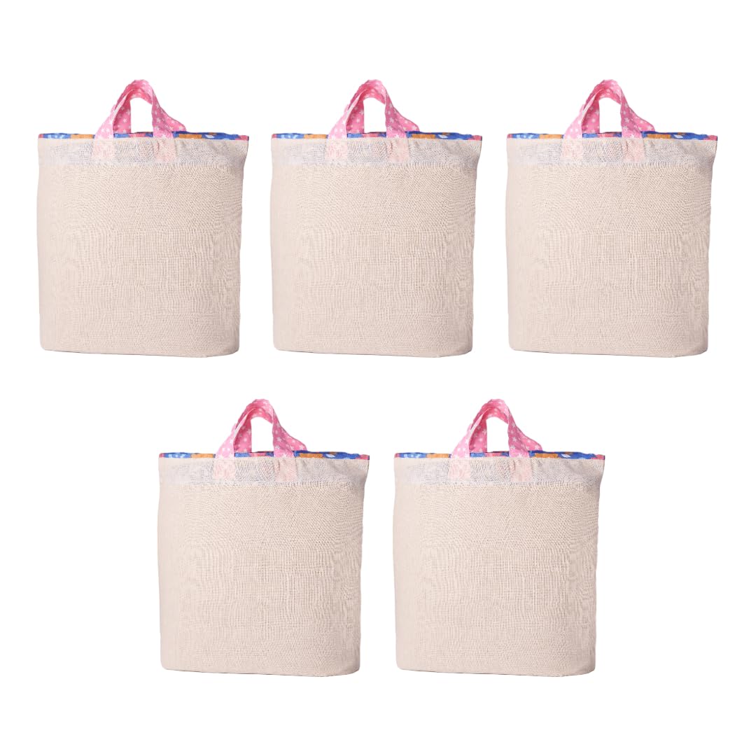 Homemaker Hydi Bags 100% Cotton Reusable Grocery Shopping Bag | Foldable Easy to Carry Vegetable Bag | Eco-Friendly (18 x 18 Inch) Combo Pack of 5