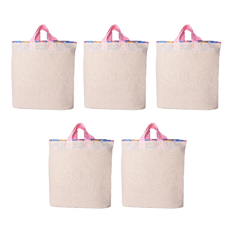 Homemaker Hydi Bags 100% Cotton Reusable Grocery Shopping Bag | Foldable Easy to Carry Vegetable Bag | Eco-Friendly (18 x 18 Inch) Combo Pack of 5