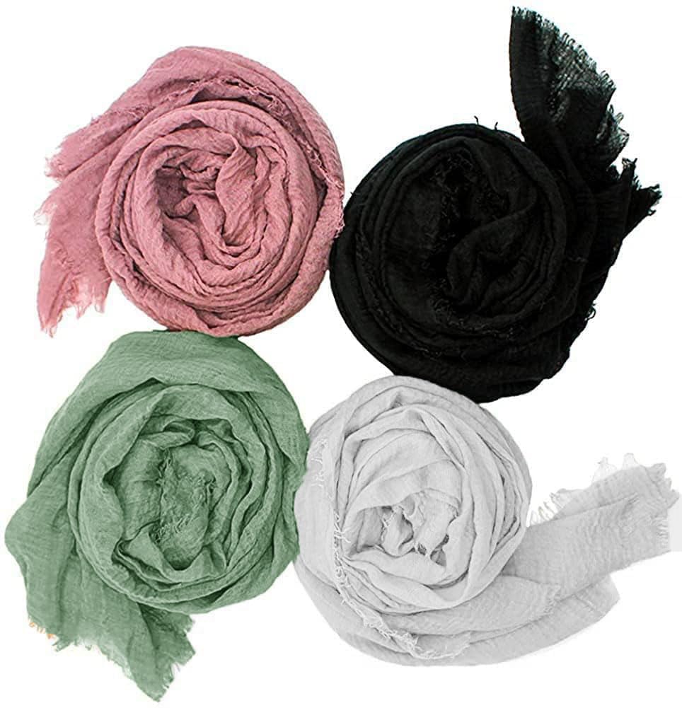 ICW Women's Premium Wrinkle Ironless Crinkled Cotton Hemp Summer Scarf Stoles Shawl Head Scarves For Girls (Pack Of 4 B), For Female, Multicolor