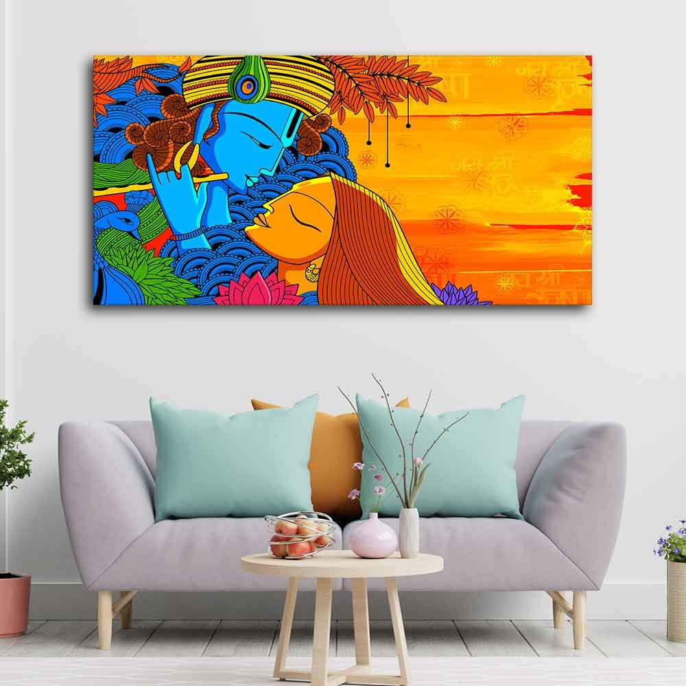 VIBECRAFTS Canvas Paintings for Living Room Drawing Room Radha And Kanha Canvas Wall Painting Fitted With Wooden Frame for Home | Office | Gift (PTVCH_2444)