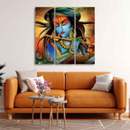 VIBECRAFTS Shri Krishna With Flute 3 Pieces Canvas Wall Painting Fitted With Wooden Frame For Home | Office | Living Room | Gifts (PTVC3Pcs1_9520)
