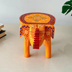 ATRANGI STUDIO Orange Handpainted Wooden Elephant Stool Cum Showpiece | Mango Wood Traditional Multipurpose Stool for Living Room Decor & Mandir | Perfect for Plant Stand | 8x8x10 inch