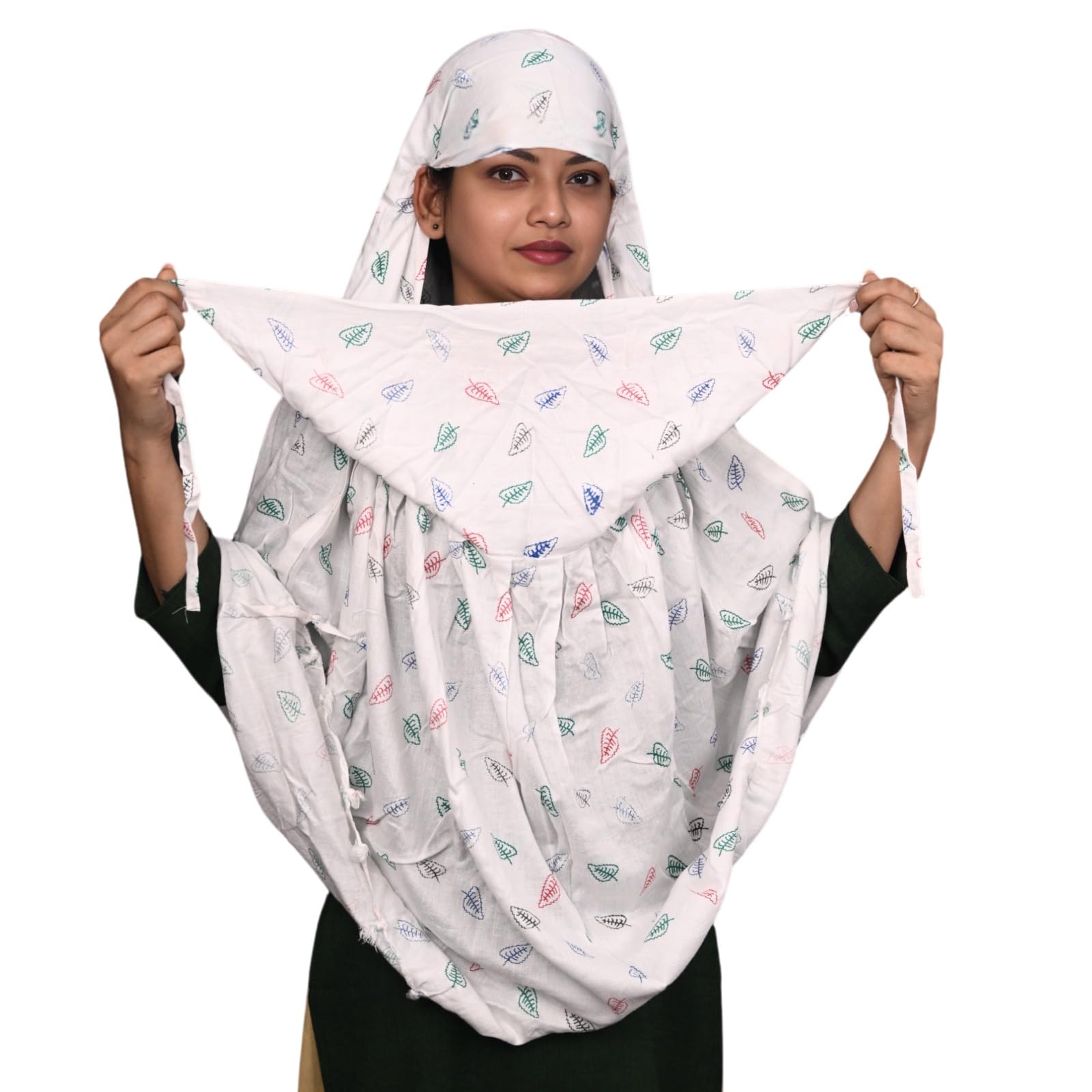 HYLOL Pure Cotton Female Innovative Stylish Leaf Printed Pattern Fancy Scarf With Sun Protection Cover Face Cotton Mask for Women's and Girls, Pink