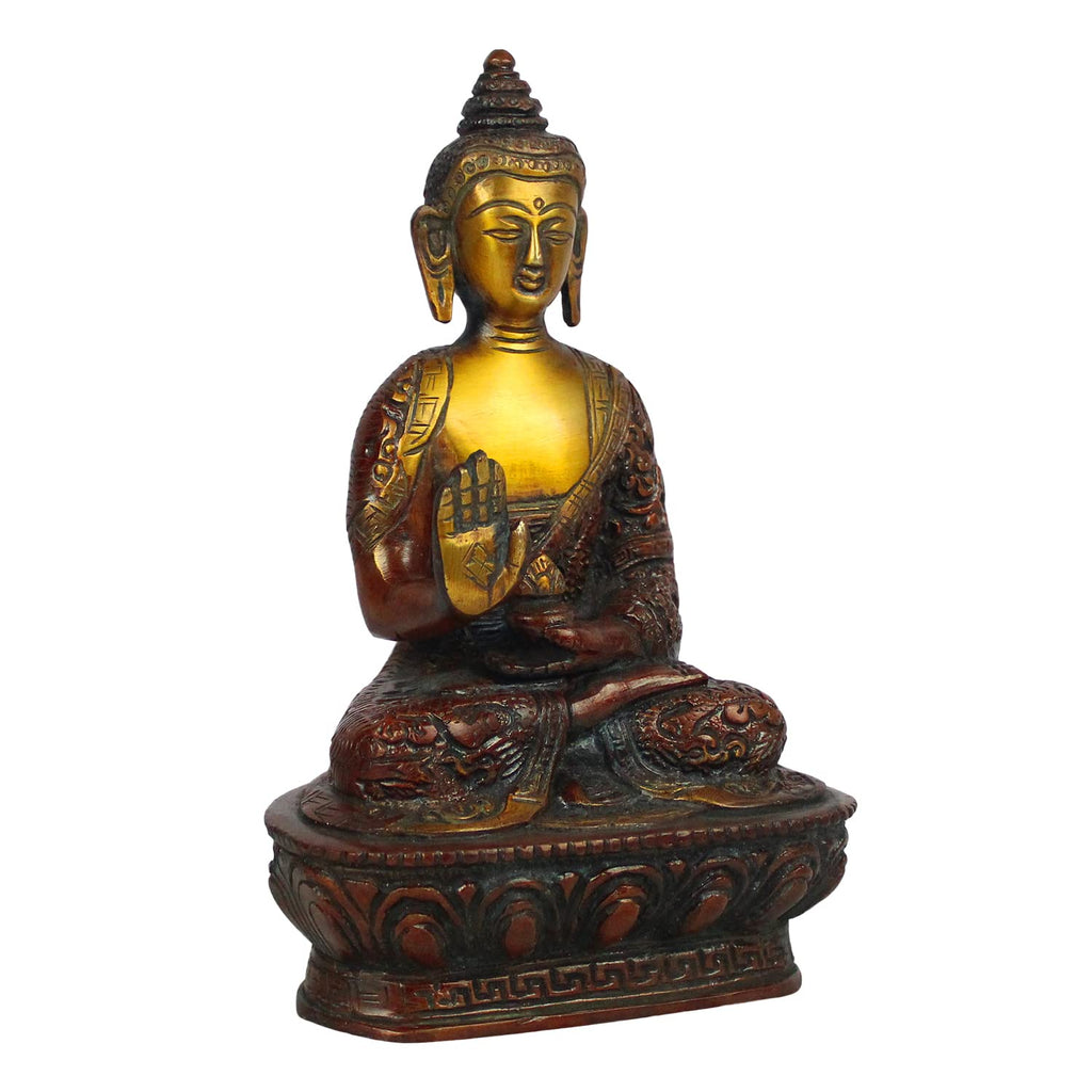 ARTVARKO Abhaya Mudra Buddha Idol Antique Copper Gold Brass Metal StatueTibet Buddha Buddhist Buddhism Decorative Figurines 7 Inch.
