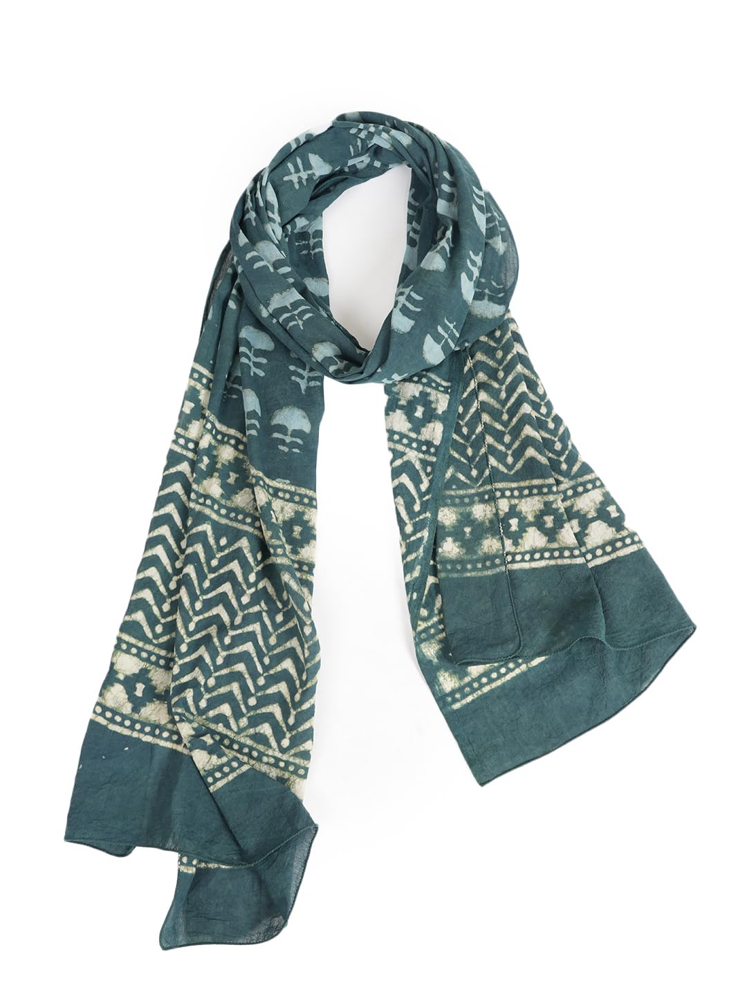 RAI SAHAB Printed Cotton Scarf for Women, Lightweight Soft Scarves Stoles for Summer & Winter(ST-83GREEN10)