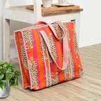 Yda fashion Handmade Quilted Cotton Tote Bag – Large Travel Shoulder Bag with Pockets, Lightweight & Durable – Stylish Printed Handbag for Daily uses (Pack of 2) (Multicolor3)