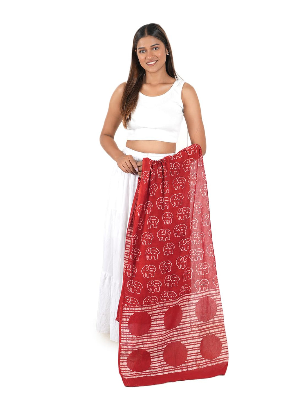 Gutthi Women's Cotton Stoles | Scarf Lightweight & Comfortable for All Seasons, Size (100X180 CM) (Red)