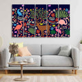 VIBECRAFTS Premium Canvas Folk Art Painting of Animals in Dark Forest Set of Five For Home|Office|Living Room|Gift (PTVC5Pcs4_8639)