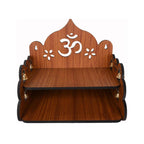 FLYUP Wooden Mandir for Home Pooja | Wall & Tabletop Temple with Om Floral Cutout | Solid Wood Finish Home Temple with Storage Shelf (Om Floral)