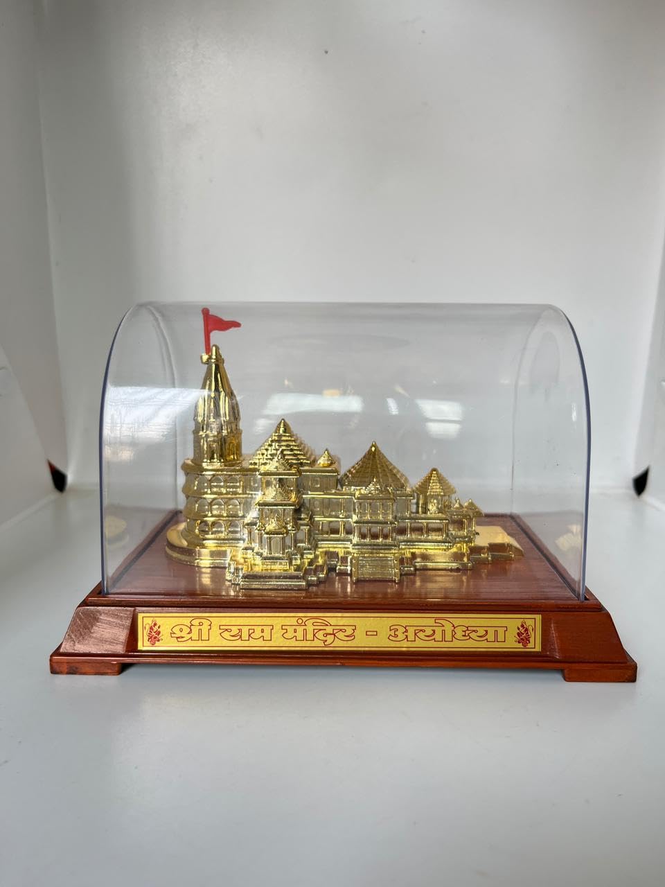 Awadh 7.25 Inch Large Ram Mandir Ayodhya Model Acrylic Covered with Plastic Base Authentic Design Ideal for Home Temple, Home Decor & Gifts (Pack of 1)