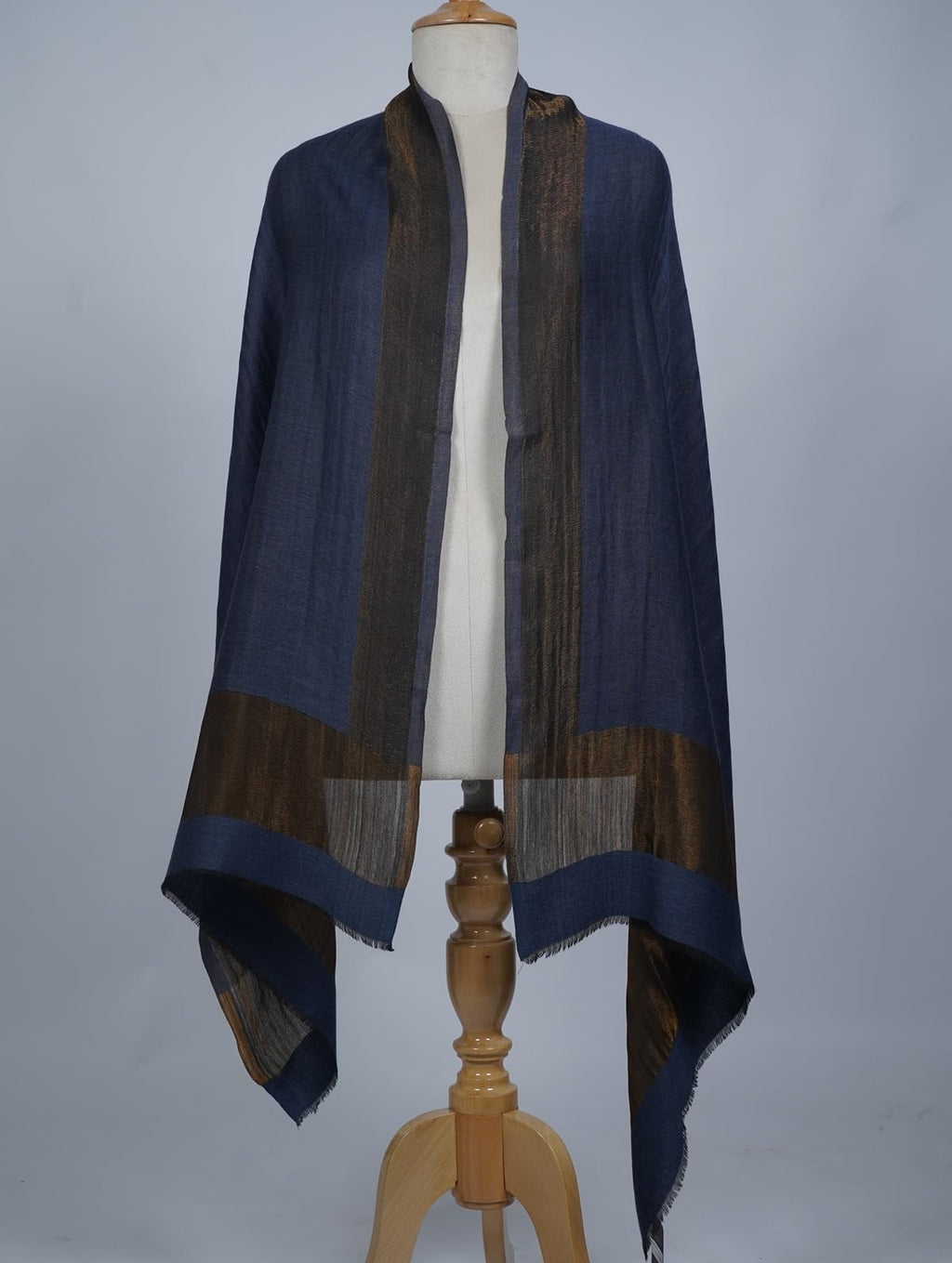VIC Cashmere Fine Wool Zari Border Reversible Stole – Different Colors, 70×200 cm | Luxury Soft Designer Wrap | VIC-CFW-ZRWB72 (Navy)