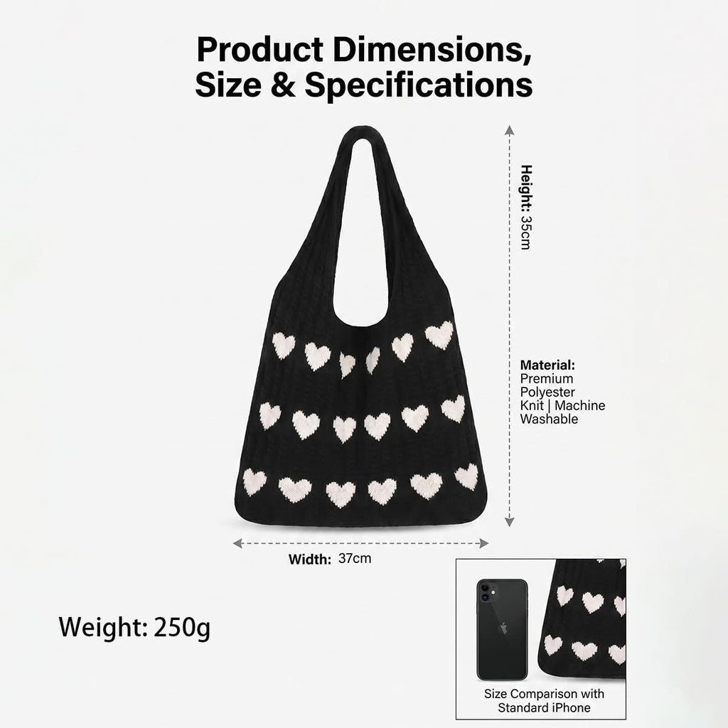 KSAIBINID Beach Bag, Tote Bag For Women, Crochet Bag With Heart Design, Stylish Tote Bag For College Girls, Daily Commuting And Casual Social Gatherings, Size 37 * 35 CM