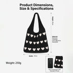 KSAIBINID Beach Bag, Tote Bag For Women, Crochet Bag With Heart Design, Stylish Tote Bag For College Girls, Daily Commuting And Casual Social Gatherings, Size 37 * 35 CM