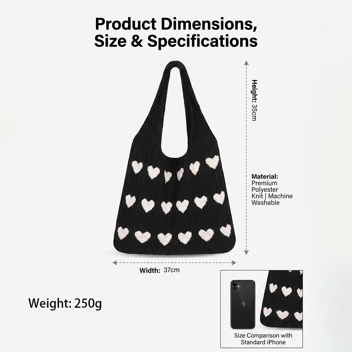 KSAIBINID Beach Bag, Tote Bag For Women, Crochet Bag With Heart Design, Stylish Tote Bag For College Girls, Daily Commuting And Casual Social Gatherings, Size 37 * 35 CM