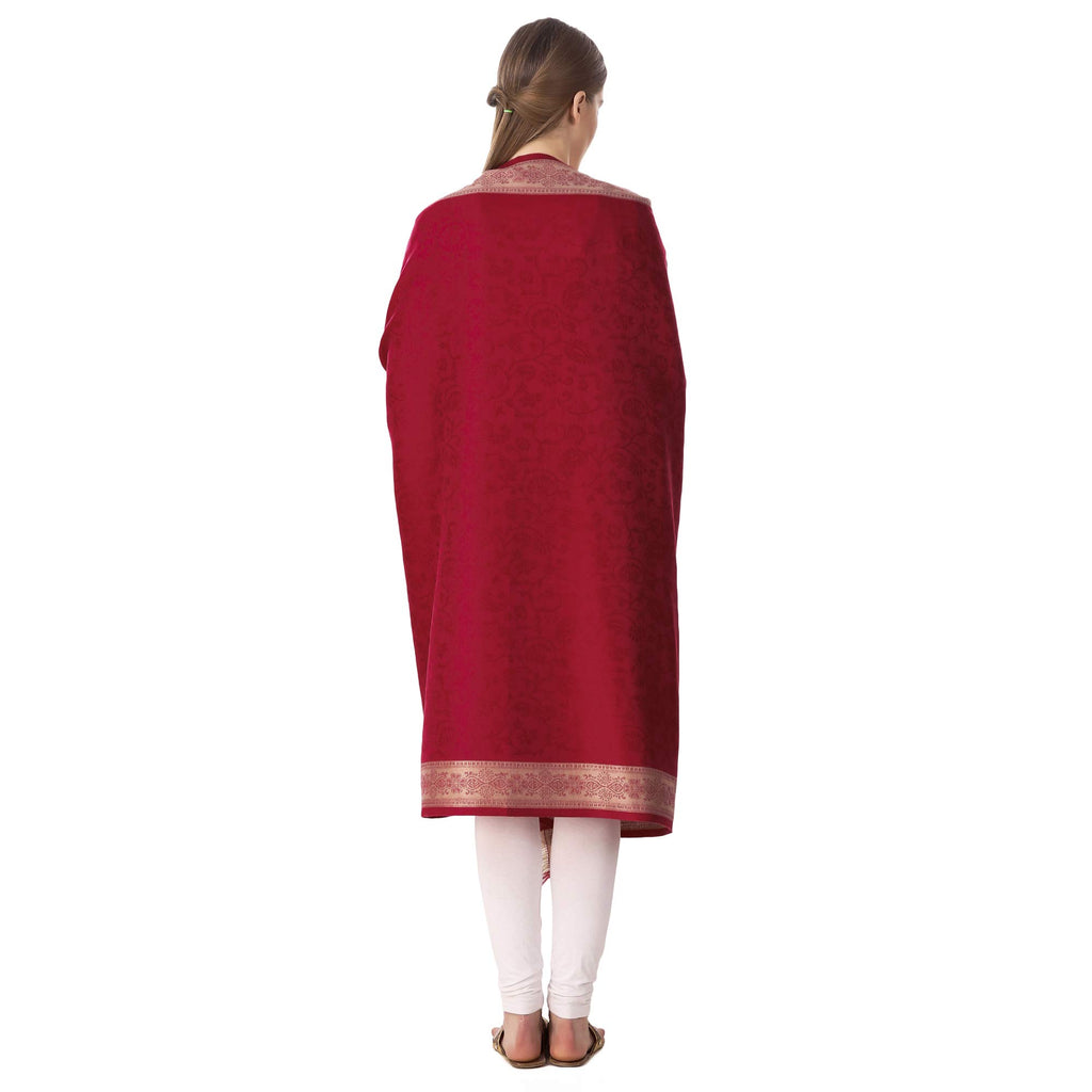 BRAVEZI Women's Woolen Solid Self Design Border Shawl (Maroon)