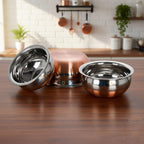 GaxQuly Stainless Steel Copper Bottom Urli Handi Set Kitchen Serving, Cooking Bowl Cookware Set | Milk Pan Tea & Coffee Punjabi Biryani Pot tapeli patila 500ml/750ml/1000ml (Handi 3pcs)