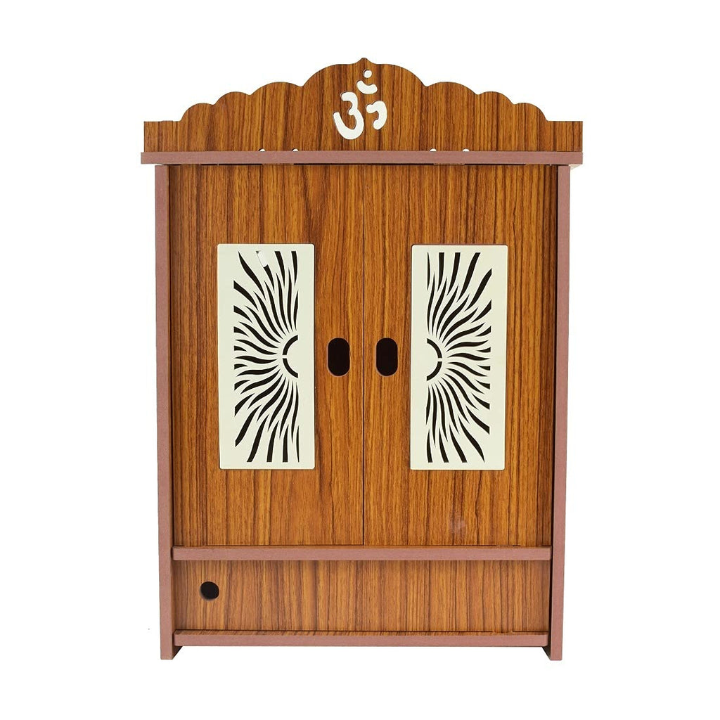 CrazyinK Beautiful MDF Wooden Temple, Pooja Mandir, Wall Hanging and Table Top Home Mandir Temple (Brown)