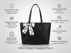 PAVILONN Women Tote Bag PU Leather Handbag Beige | Ladies Shoulder Bag for Women Office College | Large Designer Handbag with Bow Detail, Stylish Daily Use Fashion Bag (Black)