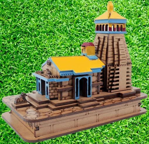 HaridwarDivine Wood Miniature Shri Kedarnath Dham Colored Temple Mandir Small-9 X 5.5 X 10 Cm