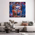 VIBECRAFTS 3 Pieces Buddha Head Canvas Wall Painting Fitted With Wooden Frame For Home | Office | Living Room | Gifts (PTVC3Pcs1_9515)
