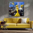 VIBECRAFTS 3 Pieces Beautiful Women With Car Canvas Wall Painting Fitted With Wooden Frame For Home | Office | Living Room | Gifts (PTVC3Pcs1_9502)
