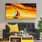 VIBECRAFTS Canvas Paintings for Living Room Drawing Room Sailing Ship with Red Sails with Yellow Sea Background Wall Painting Fitted with Wooden Frame for Home|Office|Gift(PTVCH_2276)