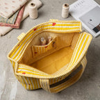 LOOMARTE Quilted Cotton Printed Tote Bag for Women & Girls - Yellow