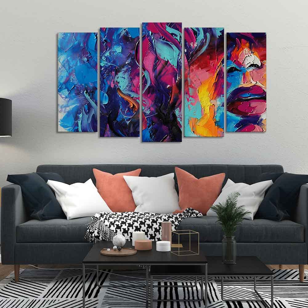 VIBECRAFTS Beautiful Girl Abstract Art wall Painting of Five Pieces For Home|Office|Living Room|Gift (PTVC5Pcs2_6599)